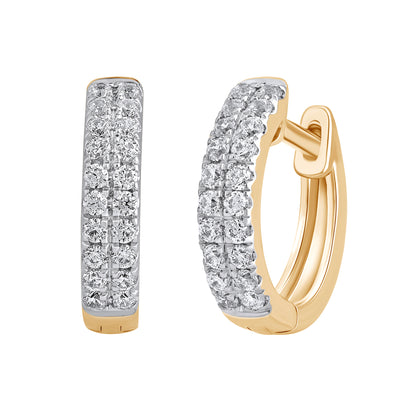 1/5 Ct Lab Grown Diamond Yellow Gold Plated Huggie Doube Row Hoop Earrings