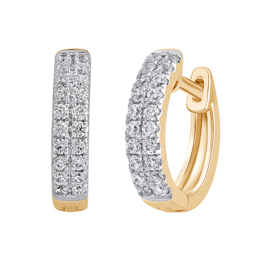 1/5 Ct Lab Grown Diamond Yellow Gold Plated Huggie Doube Row Hoop Earrings