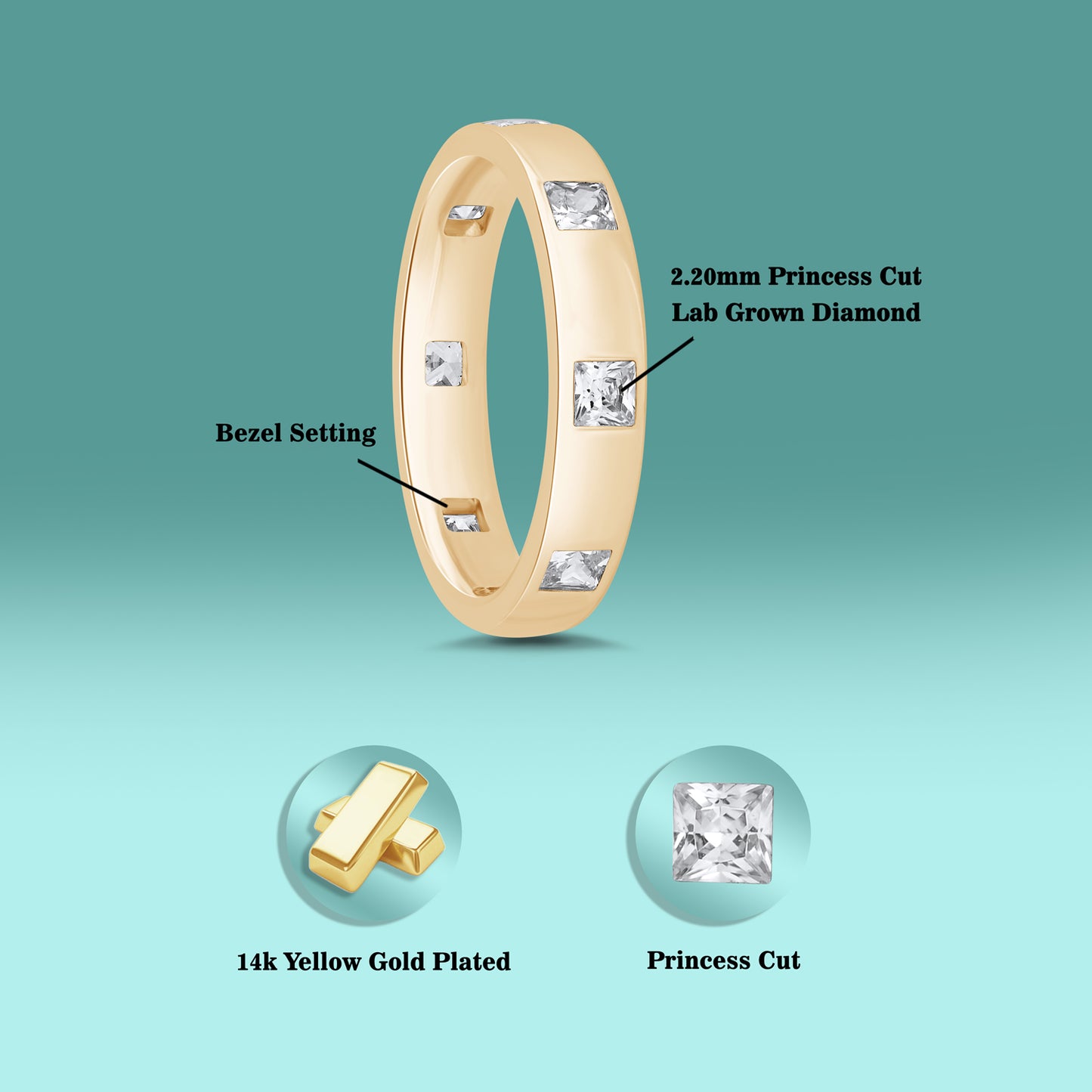925 Silver 0.80 Cttw Princess Cut Bezel Set Diamond Band Ring For Men