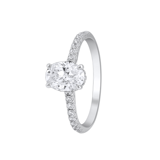 1.35 Ct 925 Sterling Silver Oval Cut Hidden Halo Diamond Ring