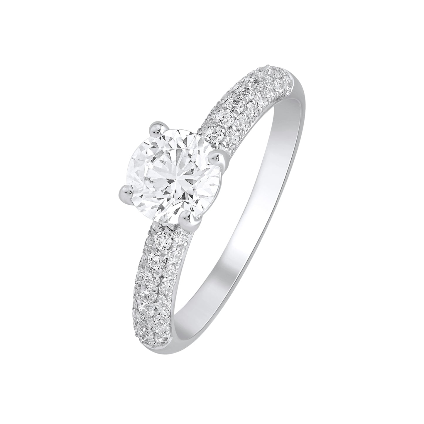 1.40 Ct 925 Sterling Silver Solitaire Pave Set Accent Diamond Ring