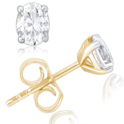 Oval Cut Lab Grown Diamond Solitaire 14K Gold Stud Earrings