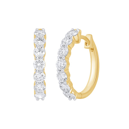 925 Sterling Silver 1.60 Ct Lab Grown Diamond Yellow Gold Plated Huggie Hoop Earrings