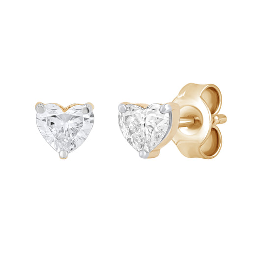 0.50 To 1.00 Ct Heart Cut Diamond Solitaire Stud Earrings in 14K Gold