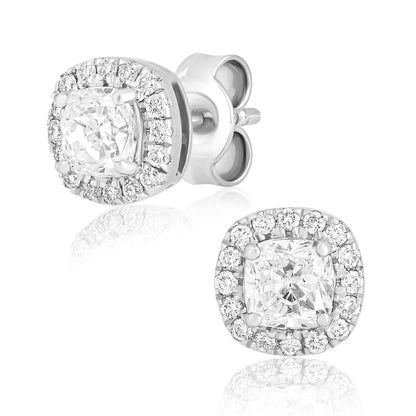 1 Ct Cushion Cut Lab Grown Diamond Halo Stud Earrings