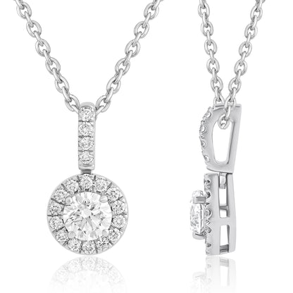 14k White/Yellow Gold 1-0.50 Ct Round Halo Pendant Necklace