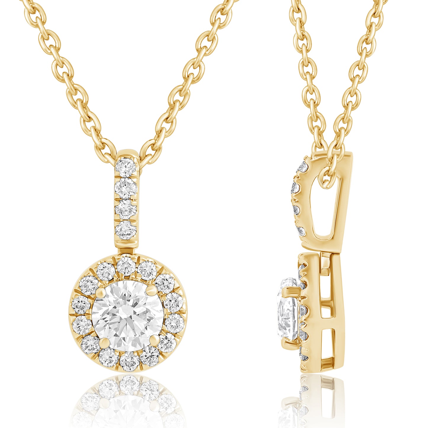 14k White/Yellow Gold 1-0.50 Ct Round Halo Pendant Necklace