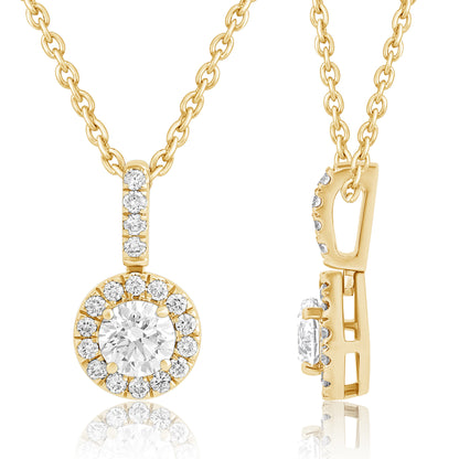 14k White/Yellow Gold 1-0.50 Ct Round Halo Pendant Necklace