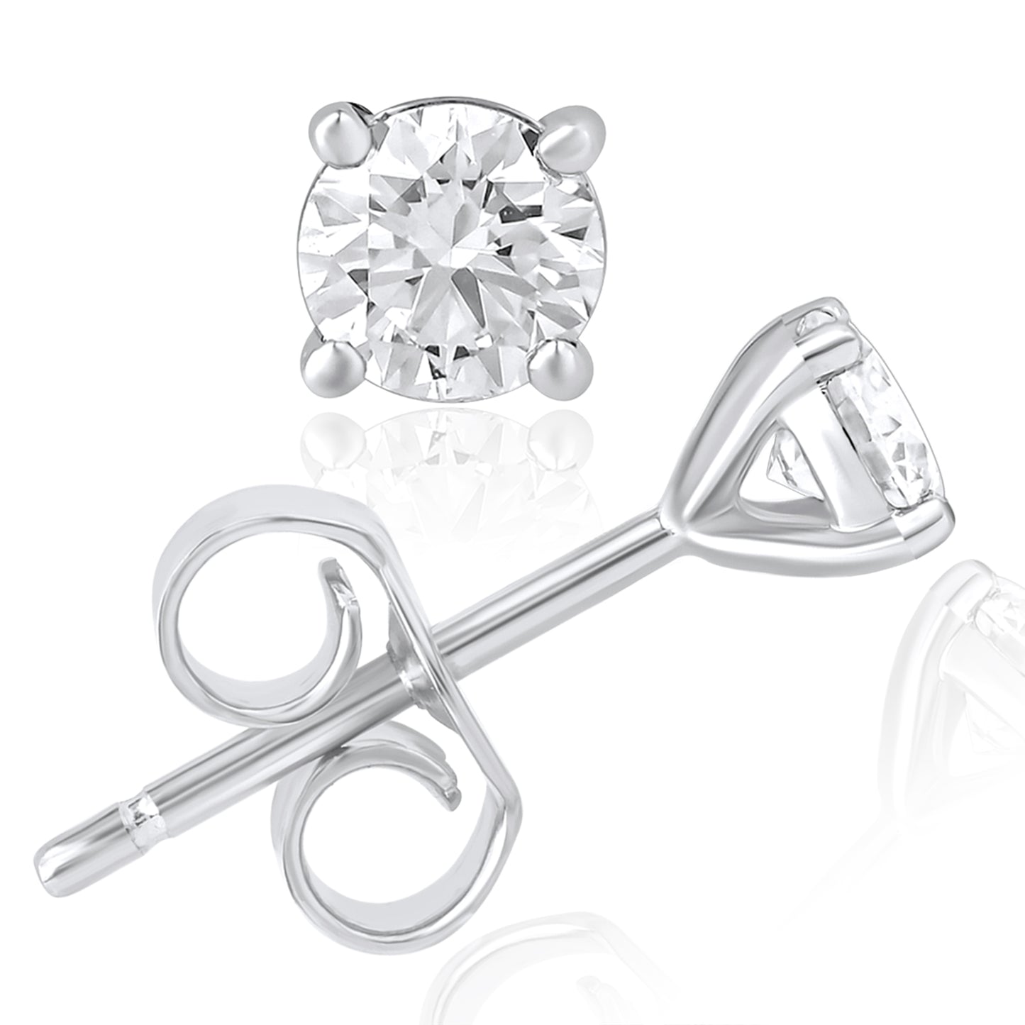 14K Gold 1 Ct Round Cut Lab Grown Diamond 4 Prong Solitaire Stud Earrings