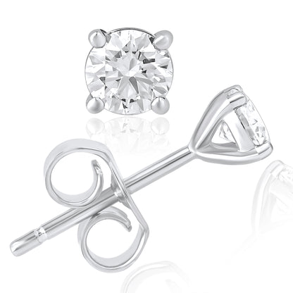 14K Gold 1 Ct Round Cut Lab Grown Diamond 4 Prong Solitaire Stud Earrings