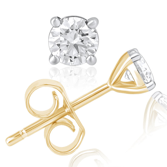 14K Gold 1 Ct Round Cut Lab Grown Diamond 4 Prong Solitaire Stud Earrings