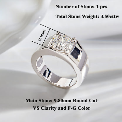 Men’s 925 Sterling Silver Solitaire Diamond Wedding Band Ring – 3.50 CT