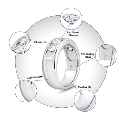 Men’s 925 Sterling Silver 5-Stone Diamond Wedding Band – 2.50 CT