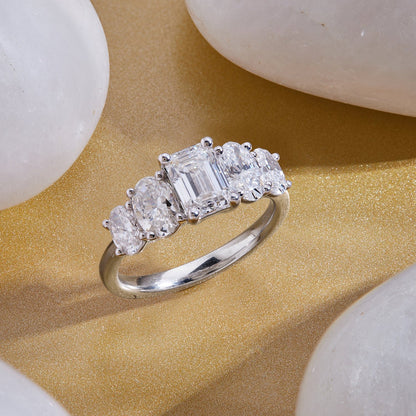 2.5 CT 925 Sterling Silver Women's 5 Stone Engagement Ring - Dewberry Diamonds