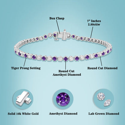 2.80 Ct Amethyst Birthstones Tennis Bracelets 10K Gold - Dewberry Diamonds
