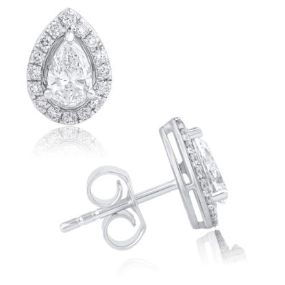 0.92 Ct Pear Cut Diamond 925 Silver Halo Stud Earrings