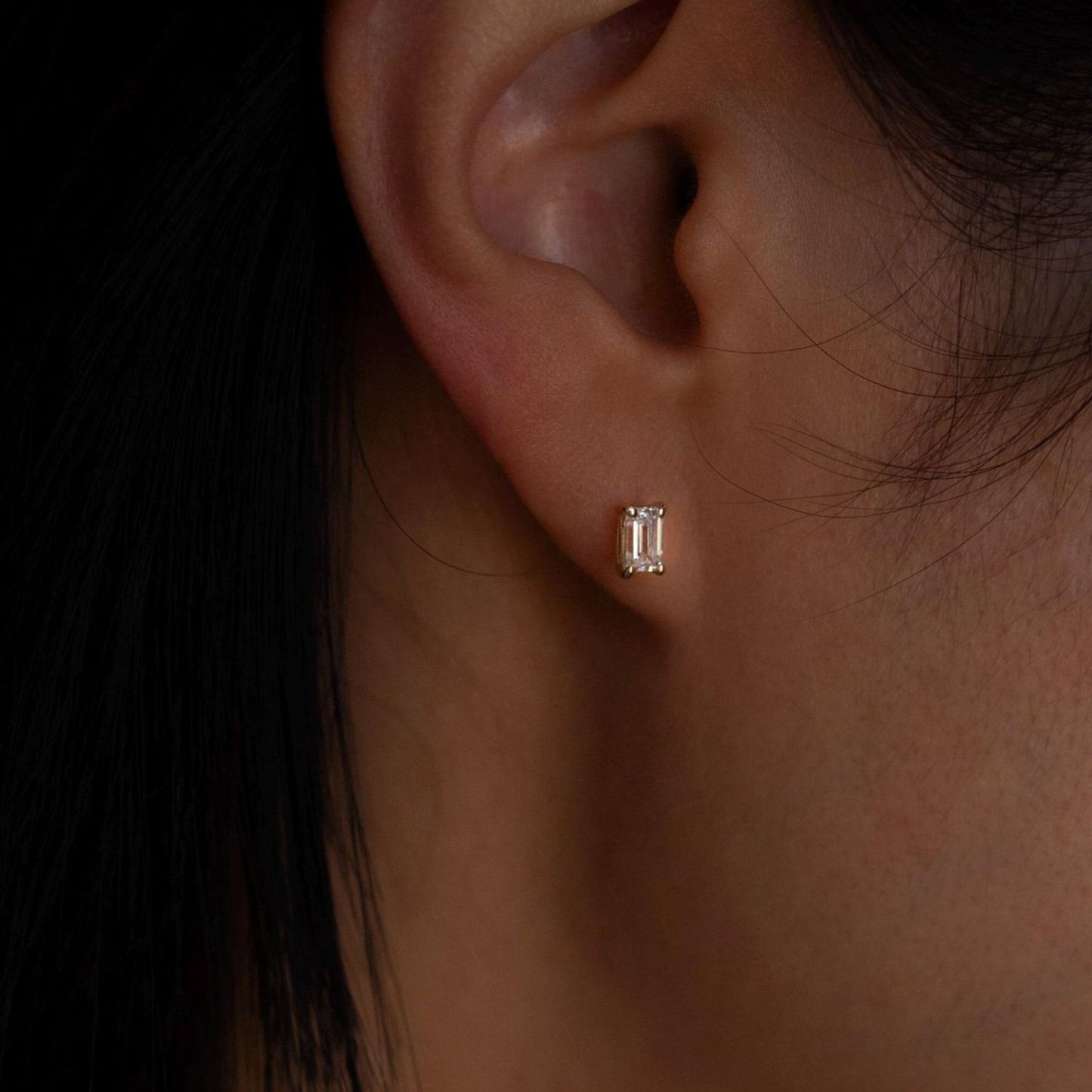 0.45 Ct Emerald Cut Diamond 14K White Gold Solitaire Stud Earrings