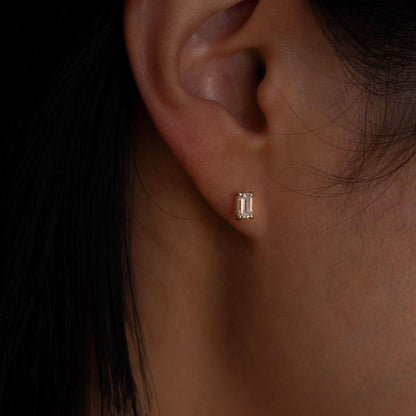 0.45 Ct Emerald Cut Diamond 14K White Gold Solitaire Stud Earrings