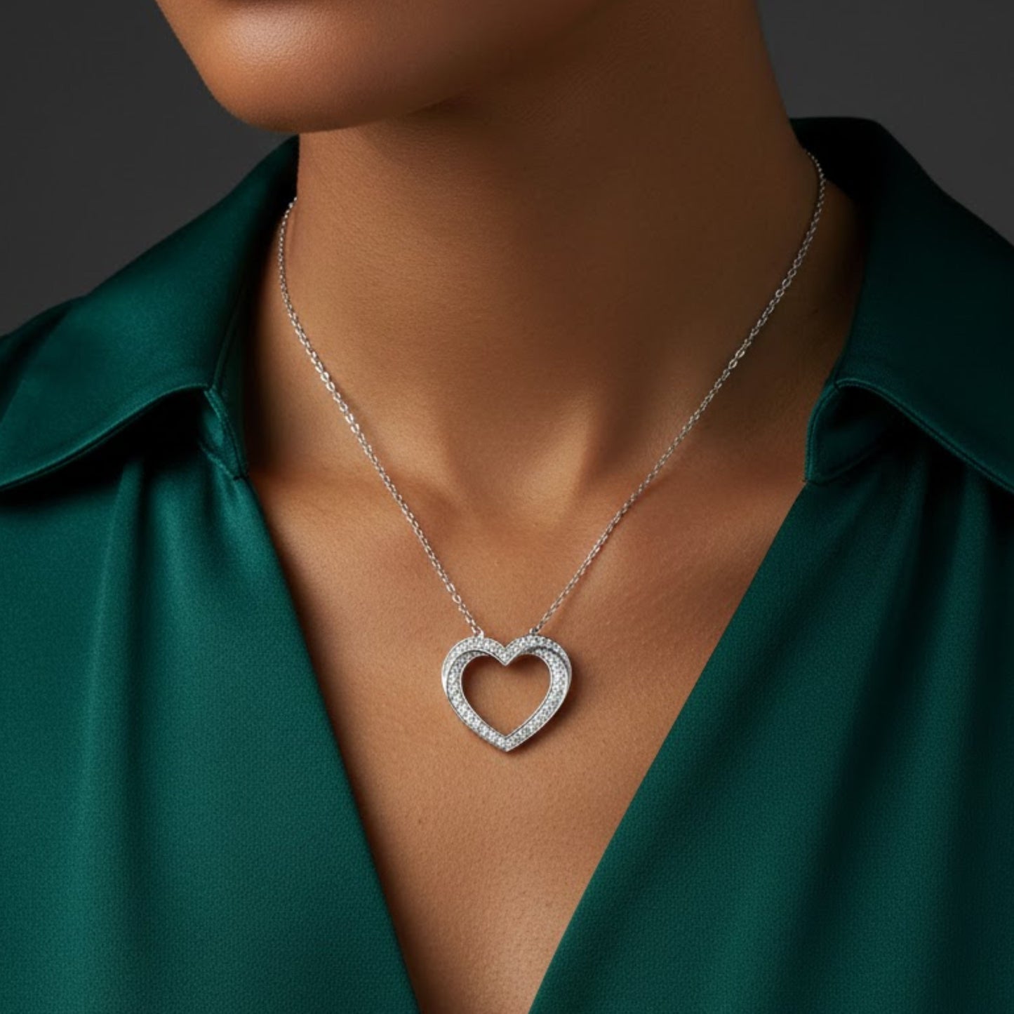 0.50 Ct Lab Grown Diamond Open Heart Pendant Necklace