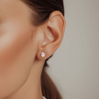 Oval Cut Lab Grown Diamond Solitaire 14K Gold Stud Earrings