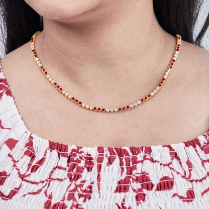 6.70 Cttw 925 Silver Round Cut Lab Grown Alternative Diamond Ruby Tennis Necklace