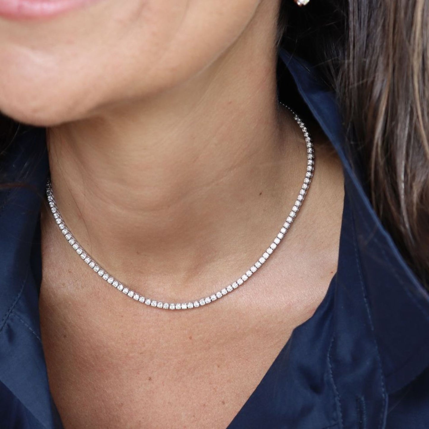 10K White Gold 5 Ct Round Cut Diamond Tennis Necklace