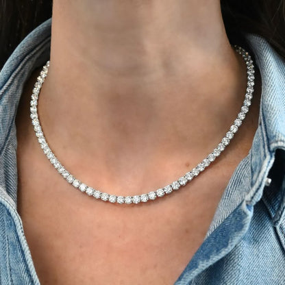 925 Silver 14K White Gold Plated Lab Grown Diamond Tennis Necklace