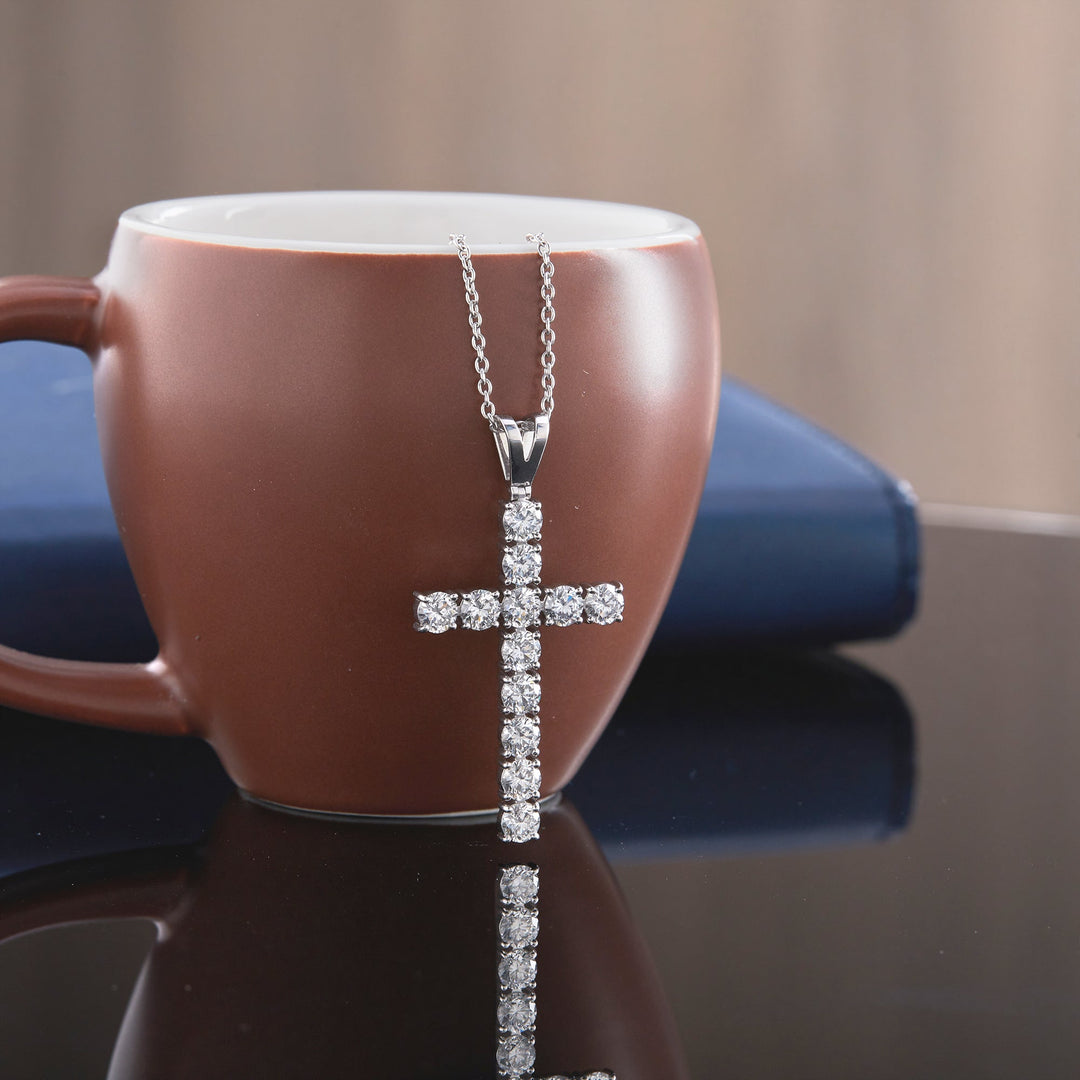 3 Ct Diamond Cross Pendant Necklace 925 Silver - Dewberry Diamonds