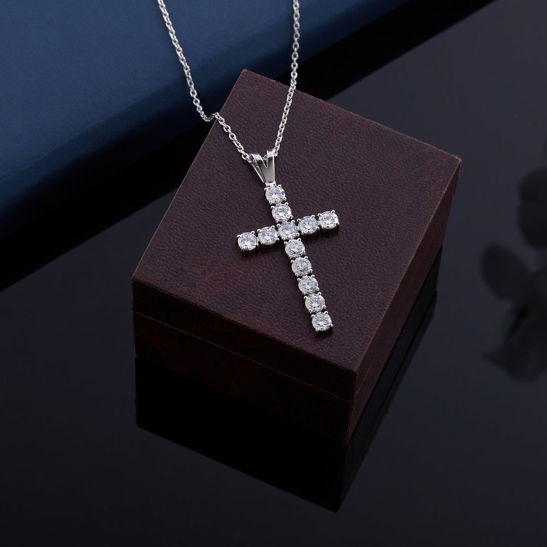 3 Ct Diamond Cross Pendant Necklace 925 Silver - Dewberry Diamonds