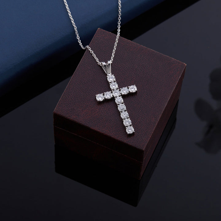 3 Ct Diamond Cross Pendant Necklace 925 Silver - Dewberry Diamonds