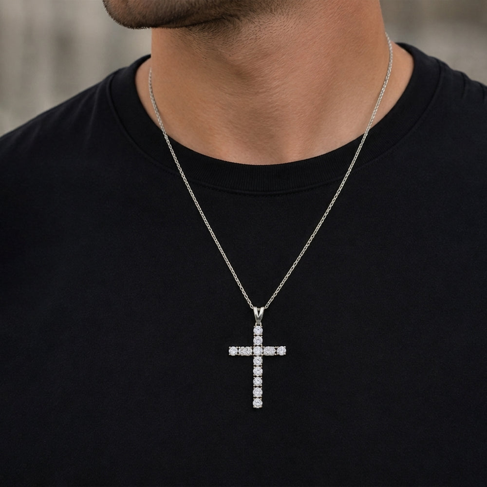 3 Ct Diamond Cross Pendant Necklace 925 Silver - Dewberry Diamonds