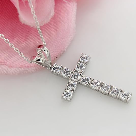 3.00 Ct Lab Grown Diamond 925 Silver Cross Pendant Necklace - Dewberry Diamonds