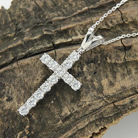 3.00 Ct Lab Grown Diamond 925 Silver Cross Pendant Necklace - Dewberry Diamonds