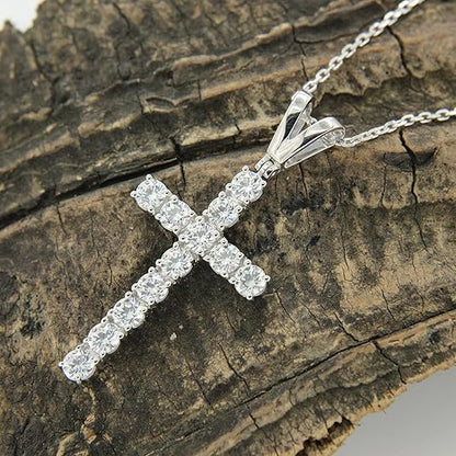 3.00 Ct Lab Grown Diamond 925 Silver Cross Pendant Necklace - Dewberry Diamonds