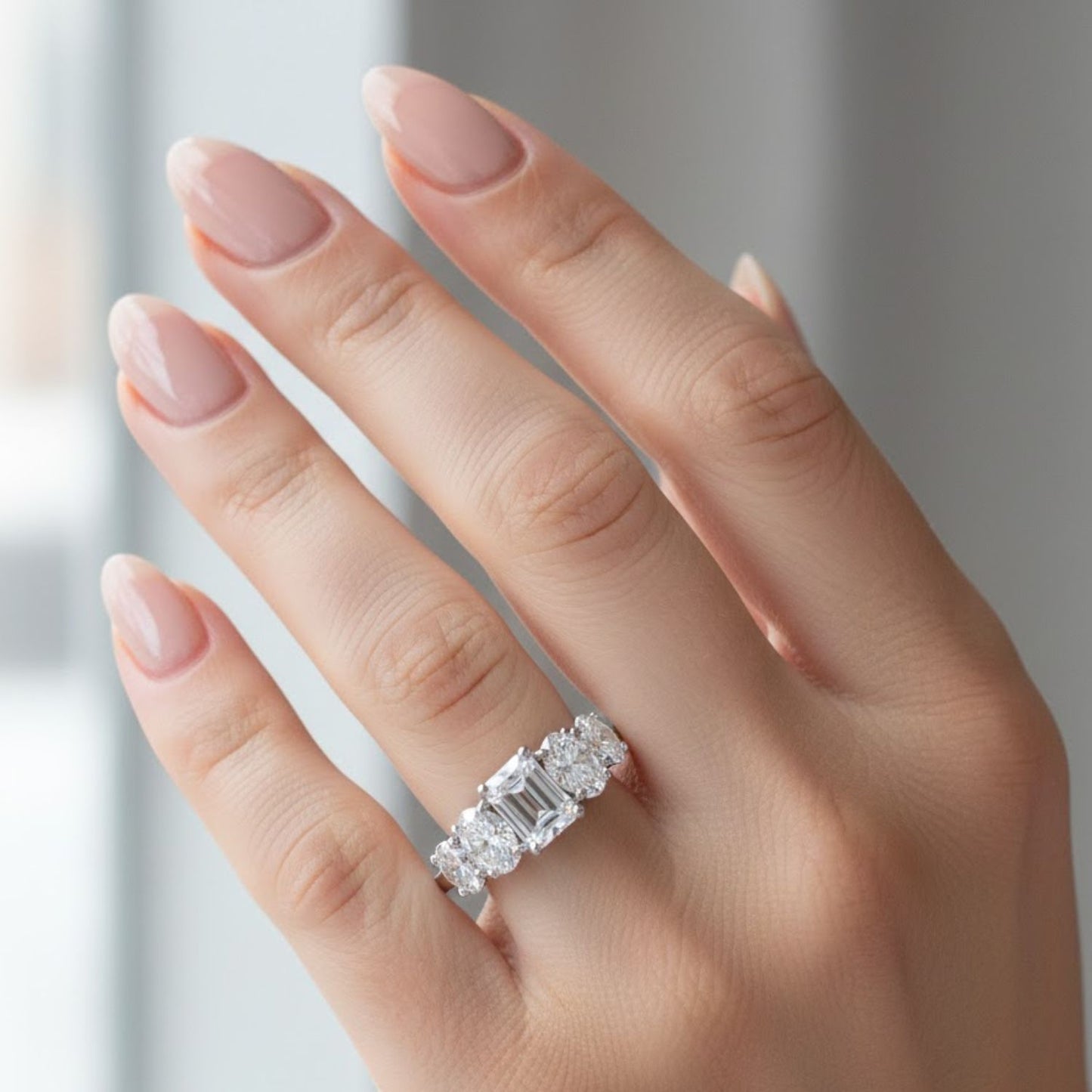 2.5 CT 925 Sterling Silver Women's 5 Stone Engagement Ring