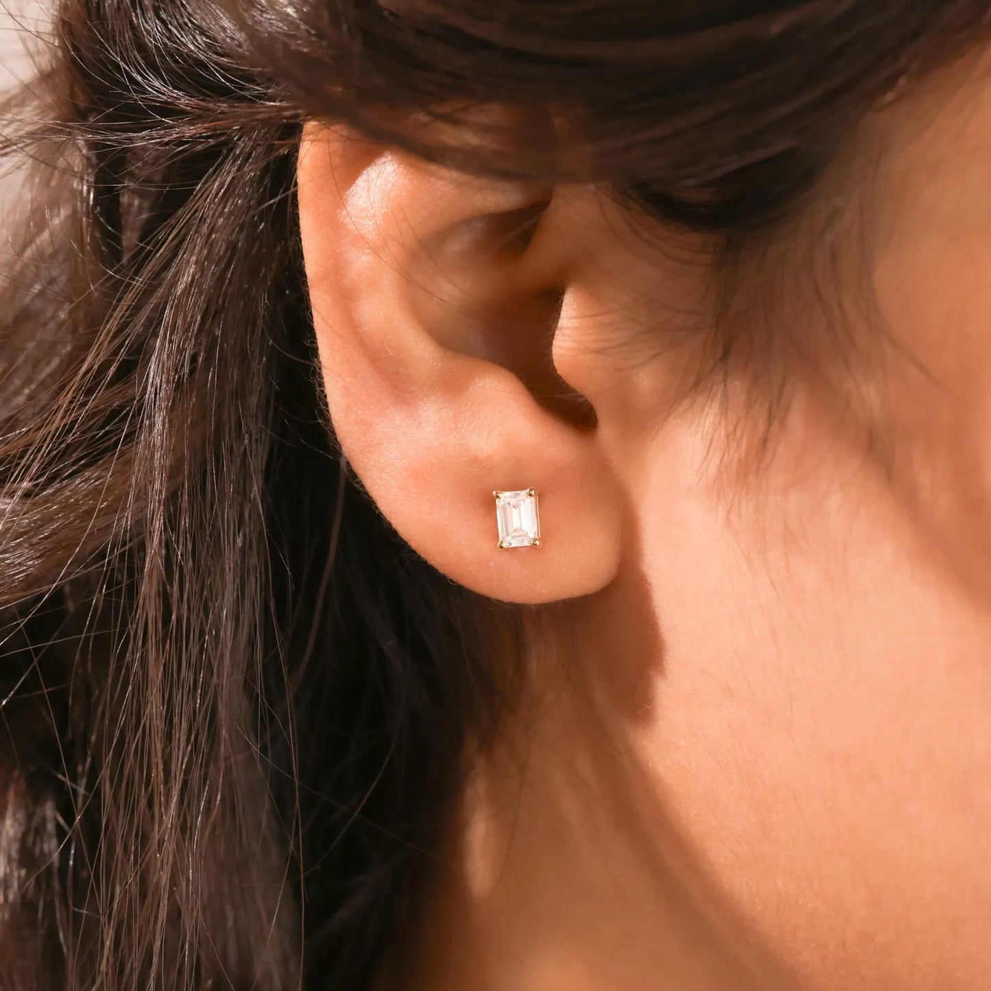 0.45 Ct Emerald Cut Diamond 14K White Gold Solitaire Stud Earrings