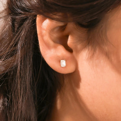 0.45 Ct Emerald Cut Diamond 14K White Gold Solitaire Stud Earrings