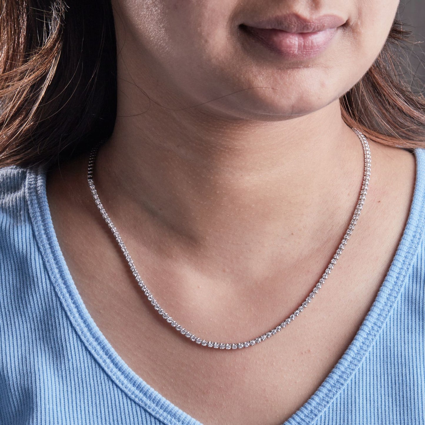 925 Silver 14K White Gold Plated Lab Grown Diamond Tennis Necklace