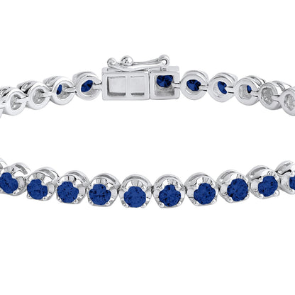 4 CT Round Cut Natural Blue Sapphire 7 Inch Tennis Bracelet - Dewberry Diamonds