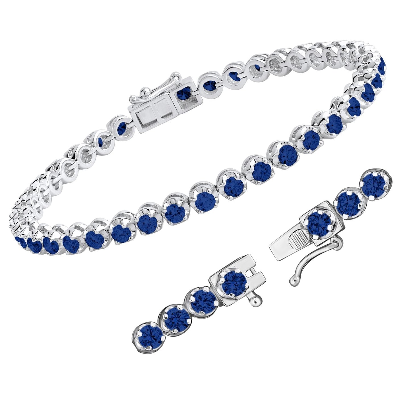 4 CT Round Cut Natural Blue Sapphire 7 Inch Tennis Bracelet - Dewberry Diamonds
