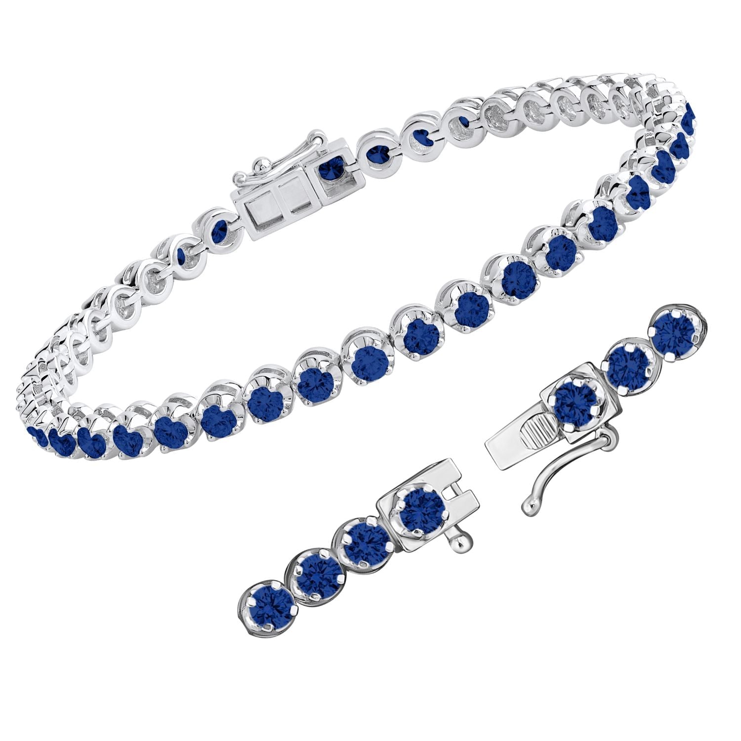 4 CT Round Cut Natural Blue Sapphire 7 Inch Tennis Bracelet - Dewberry Diamonds