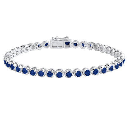 4 CT Round Cut Natural Blue Sapphire 7 Inch Tennis Bracelet - Dewberry Diamonds