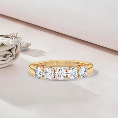 Women’s 1 CT Five Stone Diamond Wedding Band in 14K Yellow Gold