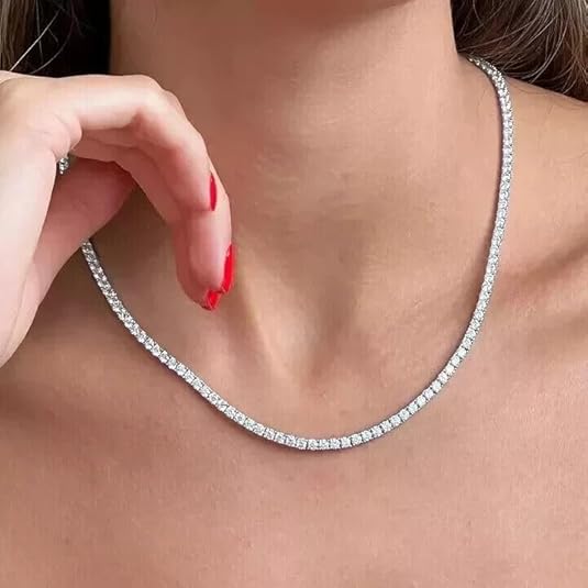 10K White Gold Tennis Riviera Necklace 9.80 Ct Round Diamonds
