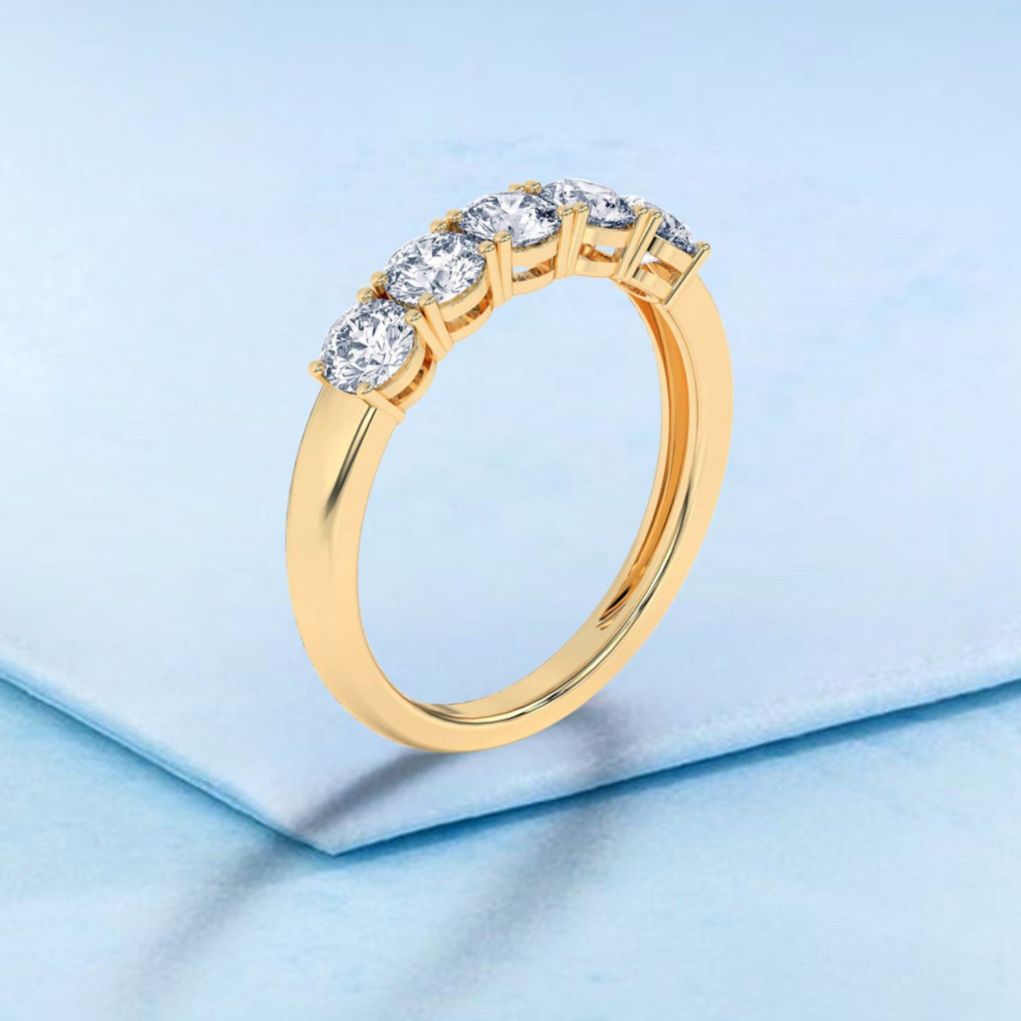 Women’s 1 CT Five Stone Diamond Wedding Band in 14K Yellow Gold