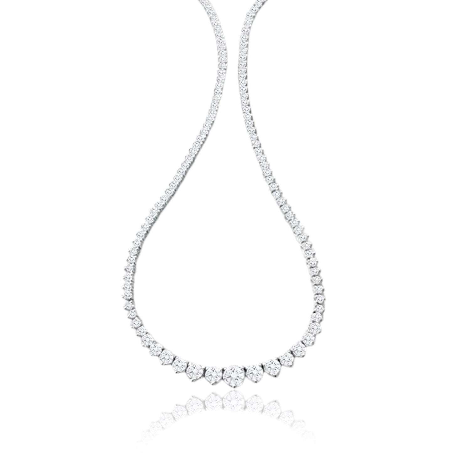 14K White Gold Graduated Tennis Necklace 7 Ct Round Diamond
