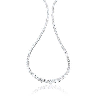 14K White Gold Graduated Tennis Necklace 7 Ct Round Diamond