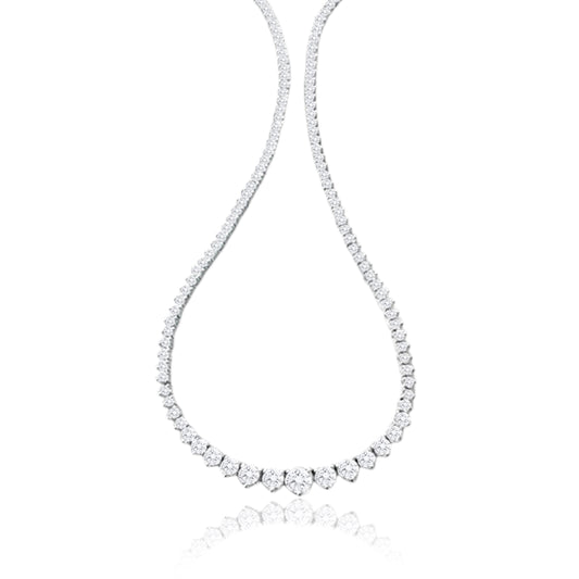 14K White Gold Graduated Tennis Necklace 7 Ct Round Diamonds