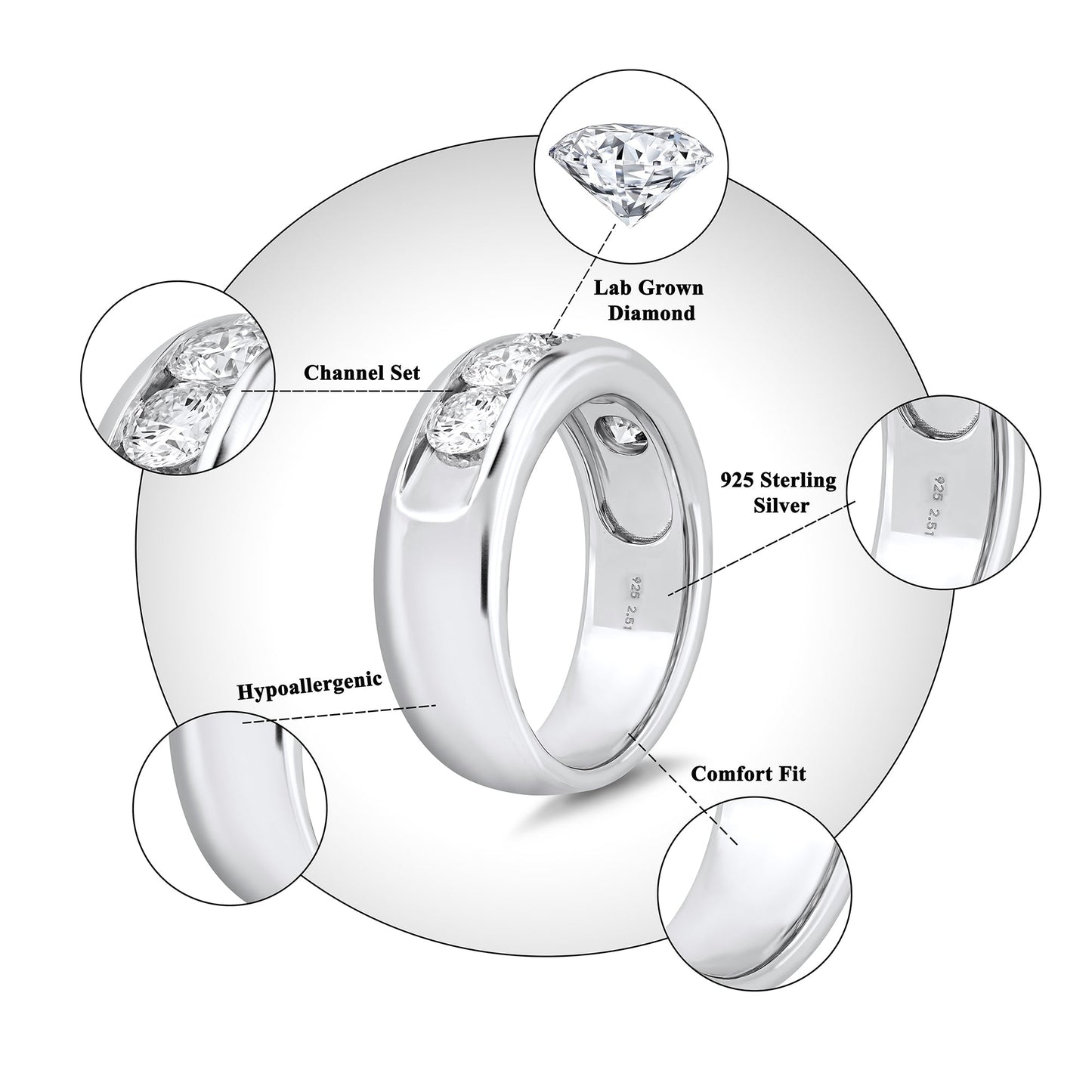 925 Silver 2.50 CT Men’s Diamond Wedding Band - Dewberry Diamonds