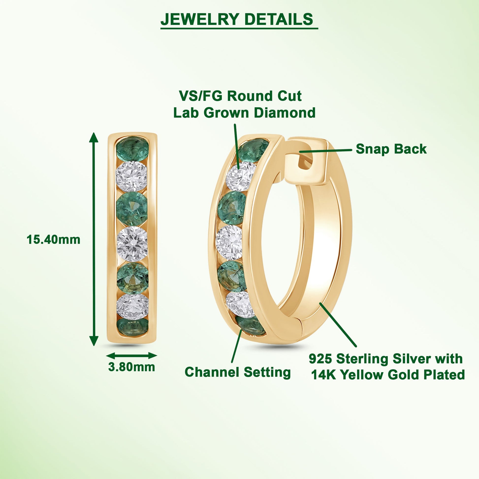 925 Silver Lab-Grown Channel-Set Emerald Hoop Earrings - Dewberry Diamonds